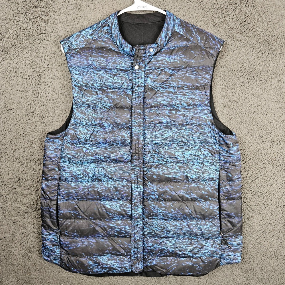 Lululemon Womens Goose Down Puffer Vest Blue Black Abstract Water Print